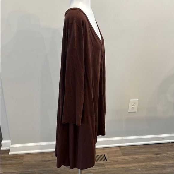 Roaman's US 18 - 20 Large Brown 3/4 Sleeve Oversized Button Down Tunic Blouse - Picture 6 of 7